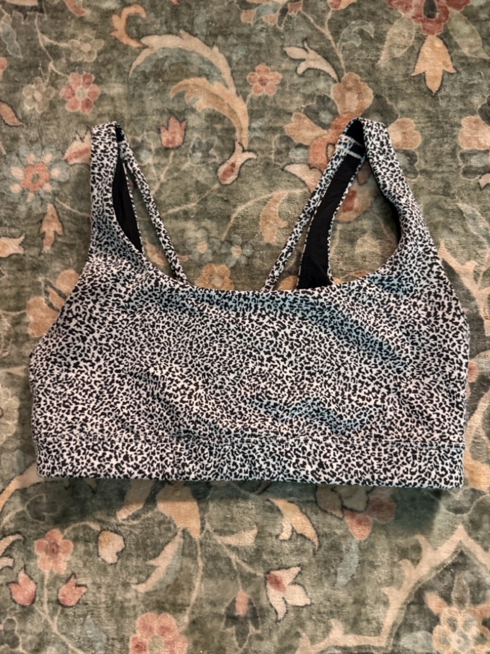 Athleta Black and White Leopard-Print Medium Support Sports Bra